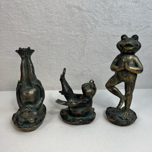 Yoga Frog Figures Posing Figurines Statue Green Gold Resin Zen Hippie - Picture 2 of 7
